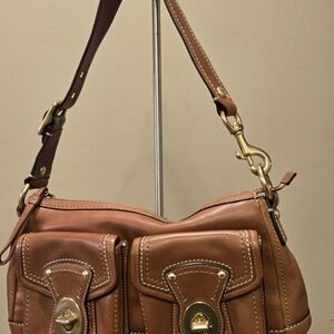Coach Leather Tan Leather Shoulder Bag with Gold Accents